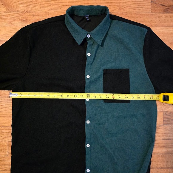 Men’s Romwe XL Button Down Shirt Short Sleeve Green/Black 90s Style - Picture 5 of 6
